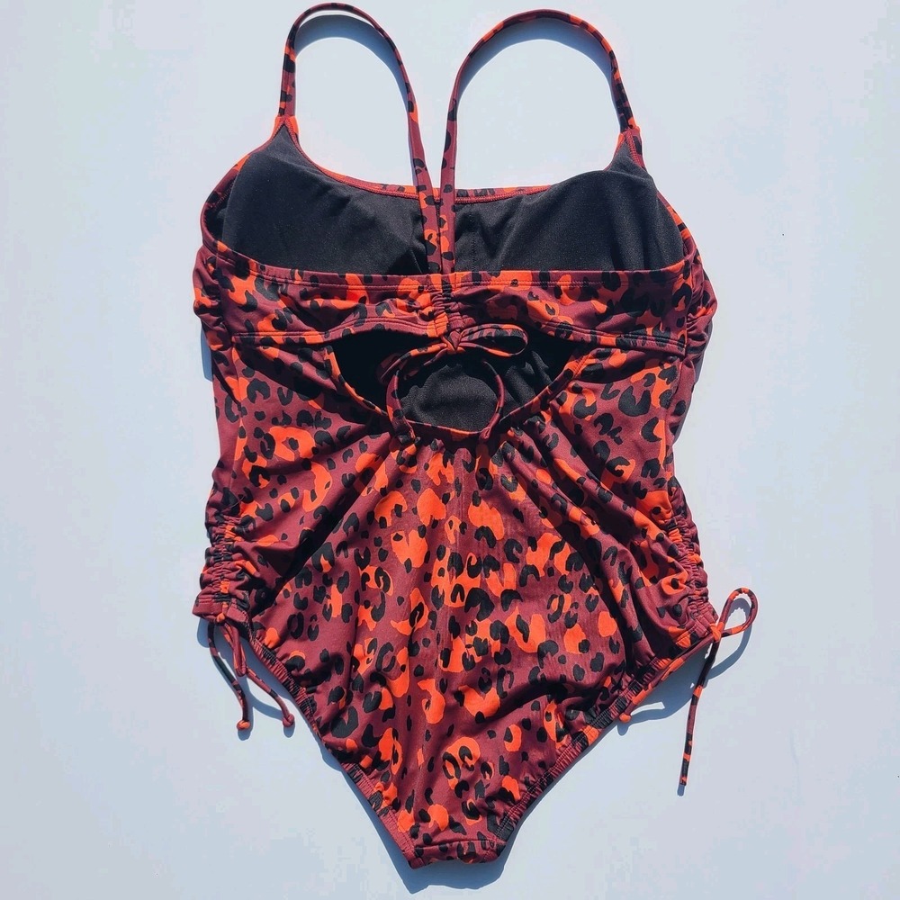 Beach Betty by Miracle Brands Orange-Red Leopard One-Piece Swimsuit Large - Picture 2 of 9